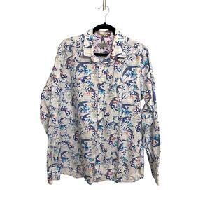Ted Baker London Button Down Shirt Mens Size XXL White Swallow Bird Print Cotton